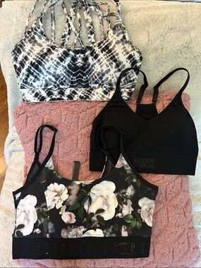 Victoria secret sport  Floral & Black Sports Bra Set 3 pack